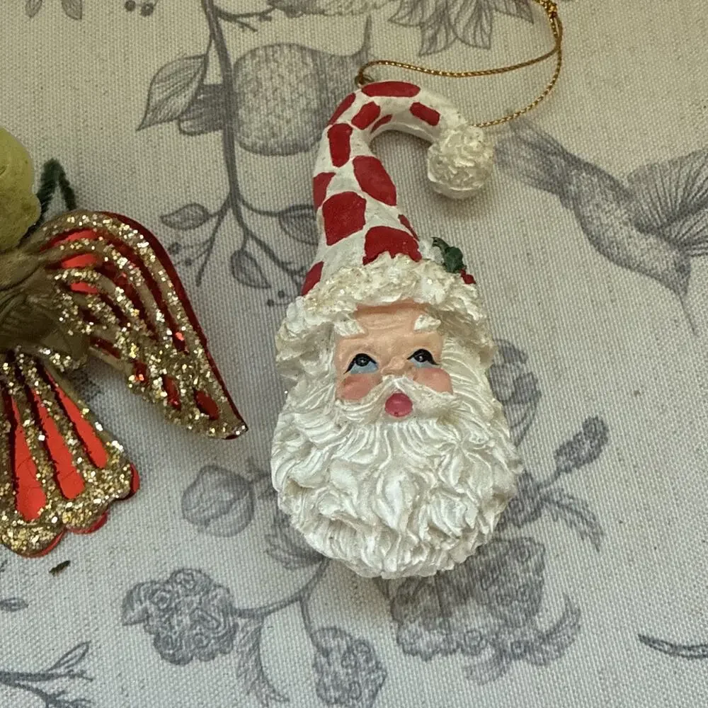 Vintage Lot 60s 70s Christmas Tree Ornaments Decor Santa Angel Candle Felt Mouse